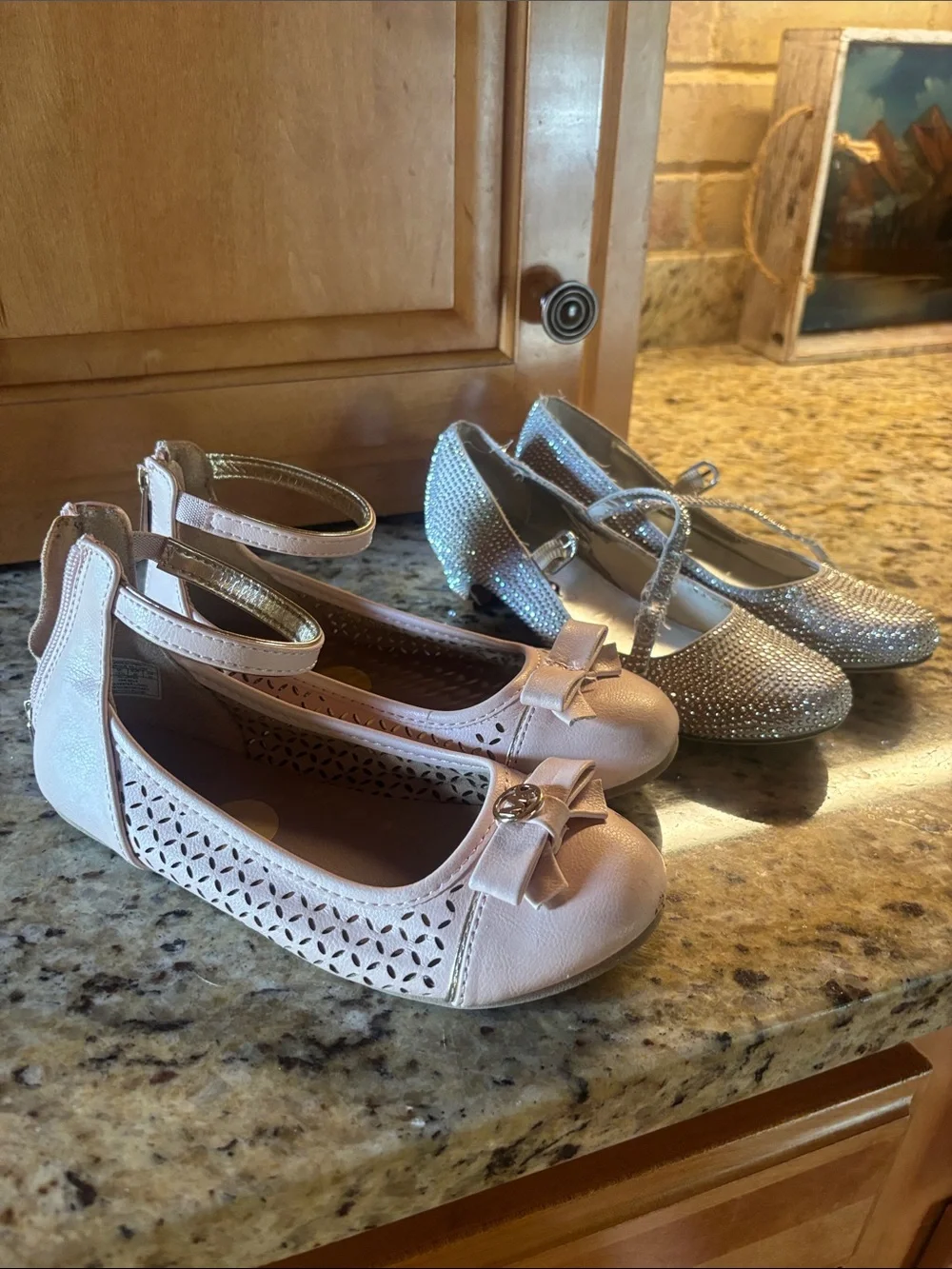 Girls Dress Mary Jane Flats - Pink and Silver